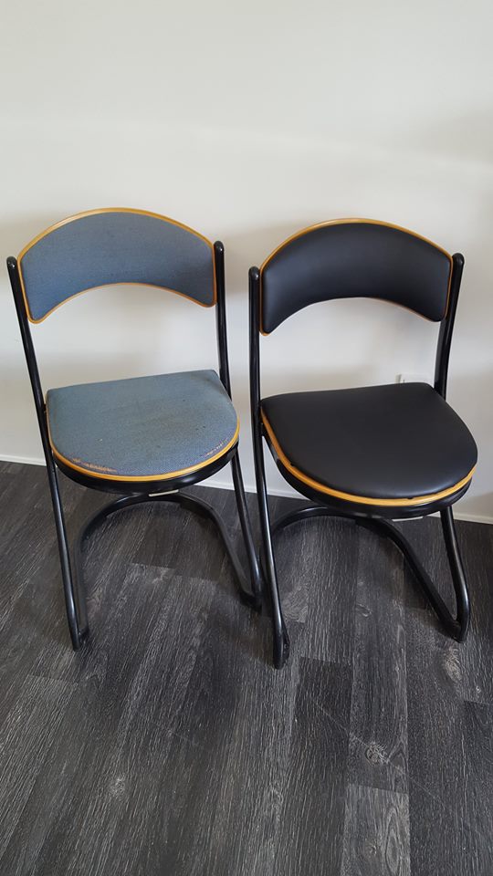 Ompolstring spisestol før og efter billede